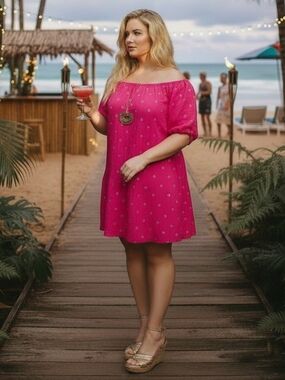 Dopamine Dressing Bold Pink Gold Polka Dot Flowy Relaxed Oversized Shift Dress